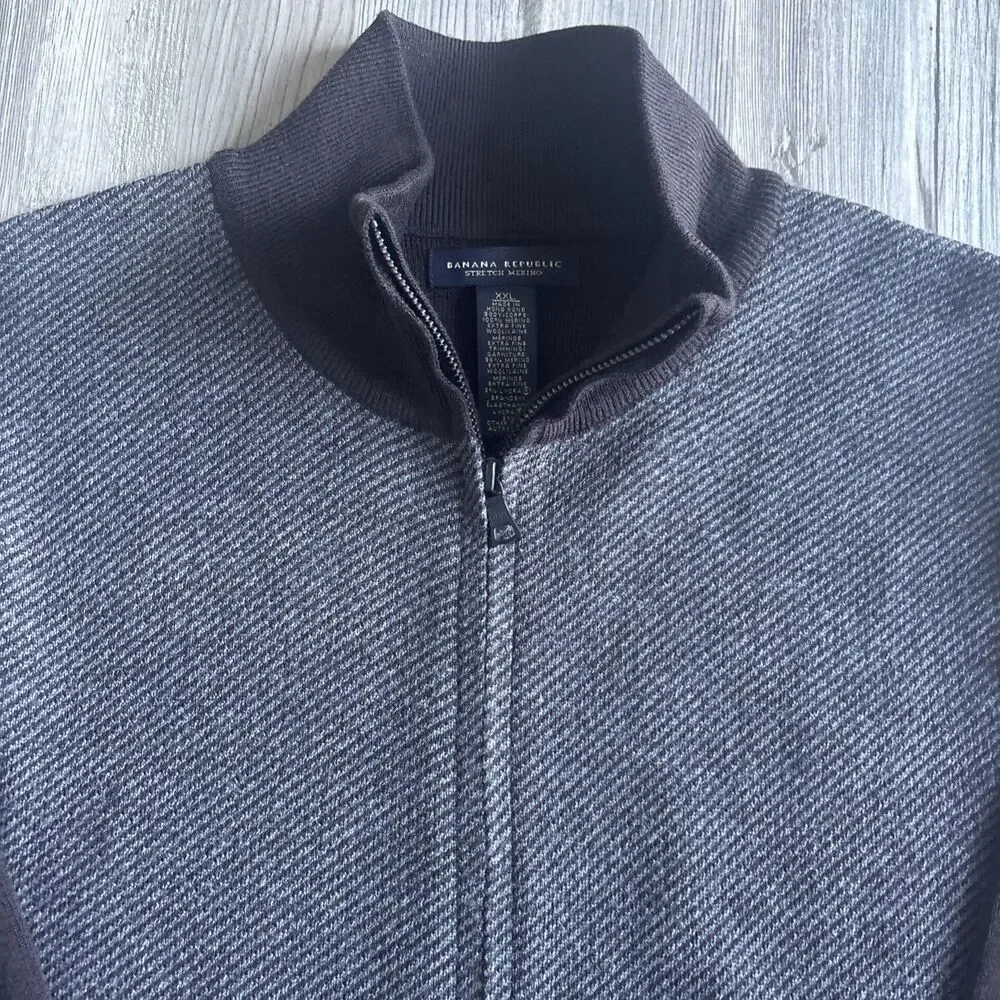 Banana Republic Mens XXL 100% Extra Fine Merino Wool Full Zip Cardigan Jacket